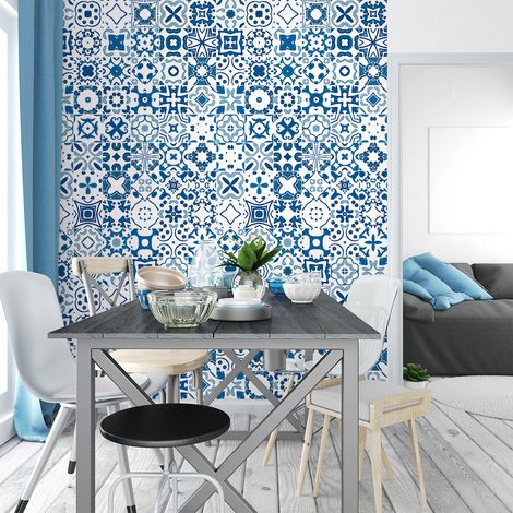 Sticker Mural Carrelage adhésif Cuisine Salle de Bain - 30 STICKERS CARREAUX DE CIMENT AZULEJOS RIFISIO - 30stickers10x10cm (1/5)