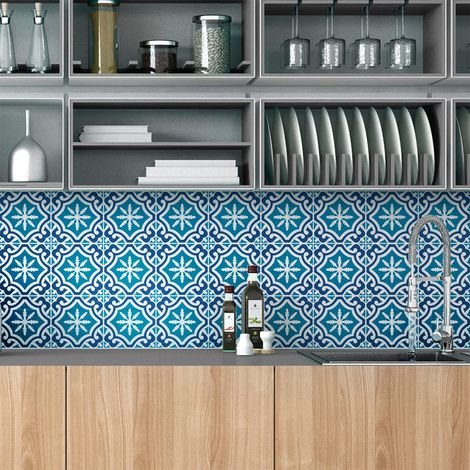 Sticker Mural Carrelage adhésif Cuisine Salle de Bain - 9 Stickers Carreaux DE Ciment AZULEJOS - 9stickers10x10cm (1/5)