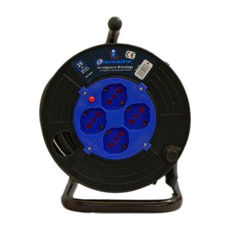 Prolunga Elettrica con Avvolgicavo 50 m - Electraline 49028 - 4 prese polivalenti (schuko + 10/16A)