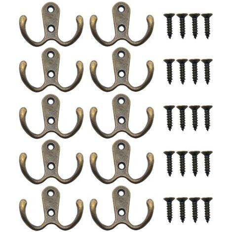 Lot de 10 crochets porte-manteaux en bronze, crochets doubles en métal avec vis, B-NANOTEH (1/5)