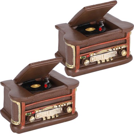 Lot de 2 modèles de phonographe vintage en résine, décoration rétro pour maison, ornement style ancien (1/5)