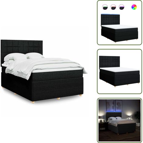 Cama con cabecero ajustable - vidaXL Cama box spring con colchón tela negro 160x200 cm - Cama de muelles