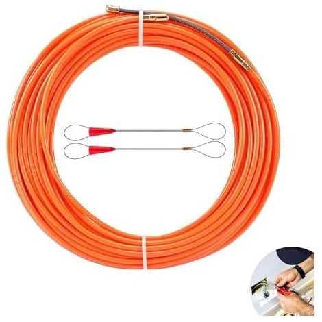 Einlegehilfe für Kabel, 20 m x 4 mm Zugdraht für leere Rohre, mit 2 Führungsfedern, Nylonspirale zum Verlegen leerer Rohre (orange) - (1/5)