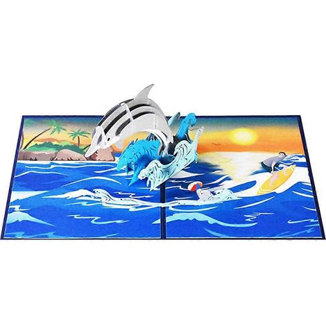 Carte de vœux dauphin 3D pop-up pour anniversaire, fête des enfants, Thanksgiving, fête des mères, fête des pères, anniversaire de mariage, remise de diplôme (avec enveloppe). (1/4)