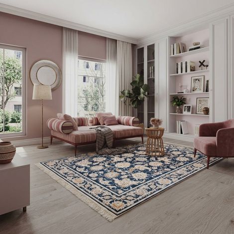 Tapis persan Aryana  - 150x100cm, Rectangular - 100% Acrylique - Tissé - Bleu