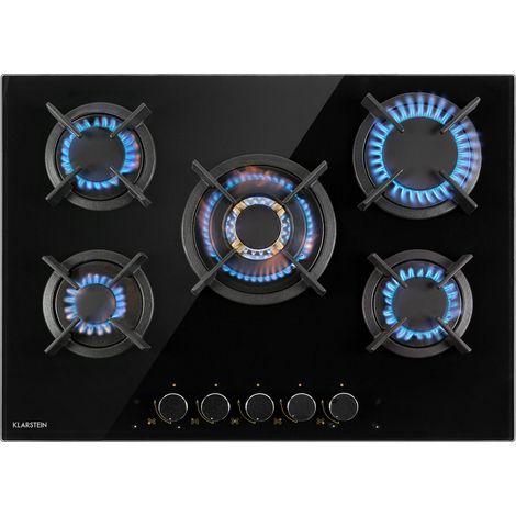 Klarstein Goldflame 5 piano cottura a gas 5 fuochi bruciatori d'ottone vetroceramica nero
