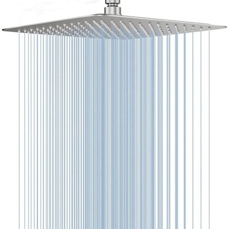 Stainless Steel Shower Head - Water Saving Shower, 25cm Square Shower Head, Universal Rain Shower Head with 1/2 Inch Thread, 360° Rotating, Easy to Install and Clean (1/5)