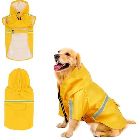 Impermeabile per cani, cappotto per cani impermeabile con cappuccio e strisce riflettenti, taglia XXXL, impermeabile leggero per animali domestici, poncho antipioggia per cani (1/5)