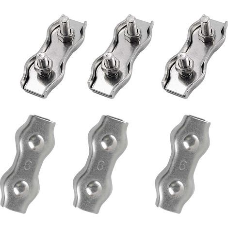 M6 Serre Câble Acier Serre Cable Acier Inox 304 Clip Duplex Serre Corde Pince Cable Pour Les Chantiers de Construction et Les Navires Corde à linge Auvent Pour Ø 6mm Cable Acier 6pcs (1/5)