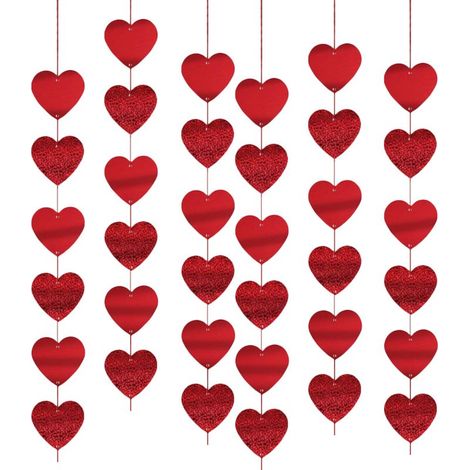 6 décorations suspendues en forme de cœur rouge en dentelle pour la Saint-Valentin, décoration à thème pour mariage et fête (1/4)