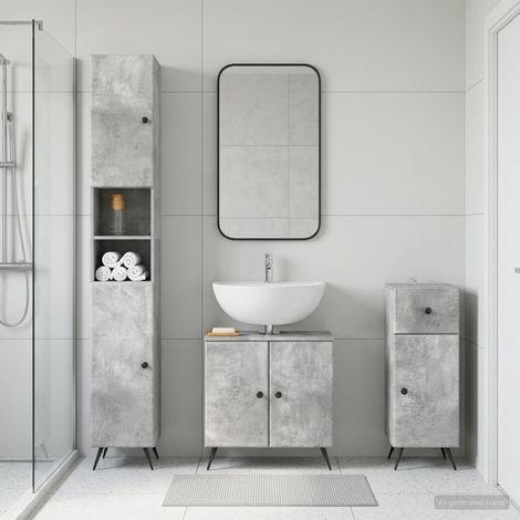vidaXL 3 Piece Bathroom Cabinet Set BREDA Concrete Grey (1/5)