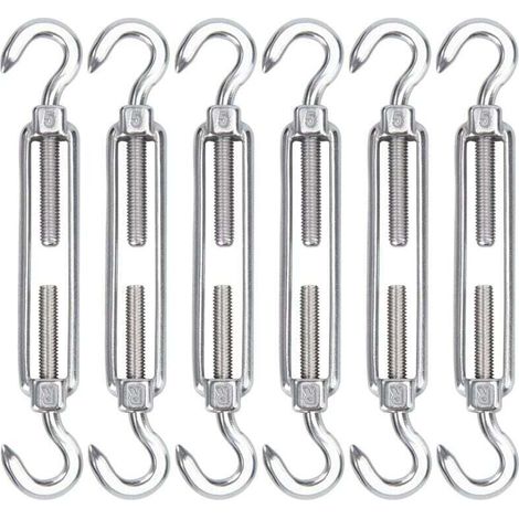 M5 Edelstahl-Kabelspanner, 6er-Pack, verstellbarer, robuster Drahthaken und Hakenspanner für Seile, Kabel, Wäscheleinen, Gitter zur Sonnenschutzmontage