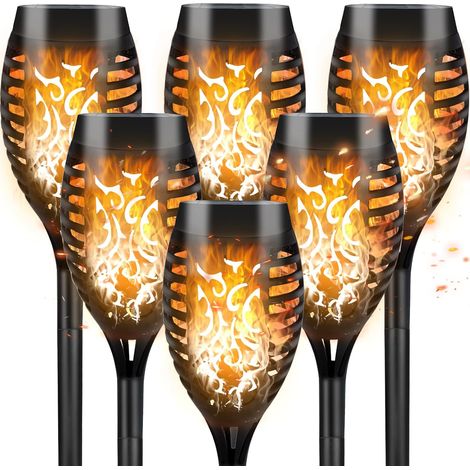 KOWOLL Lampes solaires à effet flamme vacillante - Lot de 6 lampes solaires d'extérieur pour jardin, torches étanches pour éclairage paysager de terrasse (1/5)