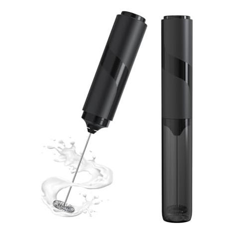 Mousseur à lait électrique — Mini fouet en acier inoxydable avec couvercle et étui de rangement — Idéal pour le café et le lait — Noir (1/5)