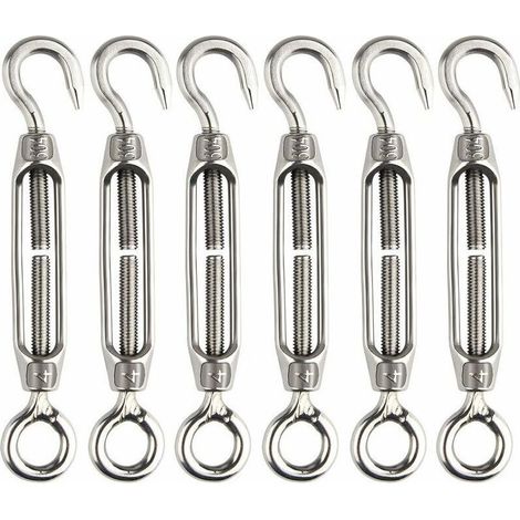 6 Pcs Tendeur De Fil Tendeur M4 En Acier Inoxydable Réglable Crochet De Ridoir Et Oeil Ensemble Heavy Duty- (1/4)