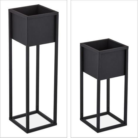 Set di 2 porta vasi da fiori dal design sobrio per interni 30 x 30 x 15 cm in ferro nero 130011641
