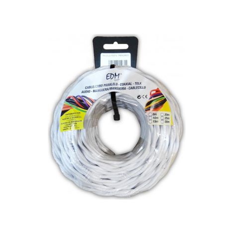 Carrete cable paralelo textil trenzado h05vv-f 2 x 1,50 mm² blanco, 25 m