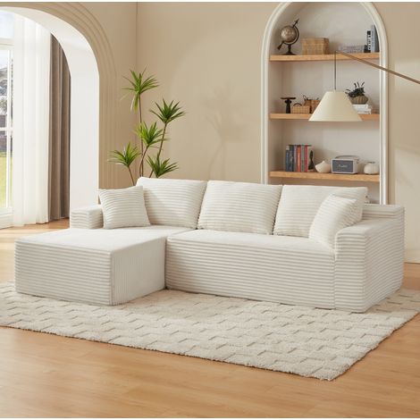 Divano angolare modulare 252,5×163×65 cm, tessuto bianco, senza montaggio - CHICFURN (1/5)