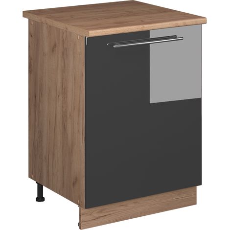 Mobiletto base cucina Fame-Line, Antracite lucido/Rovere dorato, 60 cm 1 anta con piano di lavoro, Vicco (1/5)