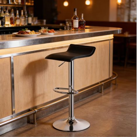 Tabouret de bar pivotant, en simili cuir et acier, réglable en hauteur, avec repose-pieds, noir (1/5)