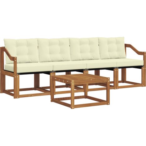 Set di divani da esterno con cuscino 5 pz Salotto da Giardino Naturale e Crema (1/5)
