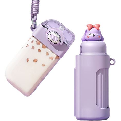 Gourde Paille Grande Capacité Anti-Fuite Mignonne Portable Bouteille d'Eau Violette Enfant (1/5)