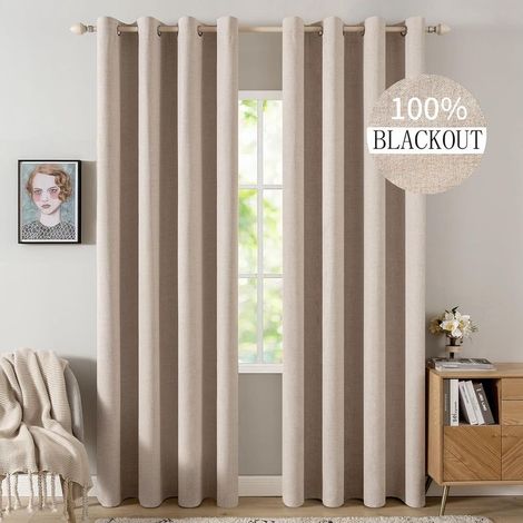 Rideau Lin Occultants Beige Lot de 2 140x225cm Isolant Thermique