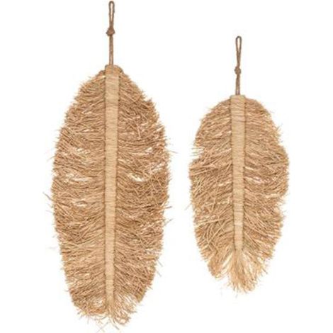 Atmosphera – Décoration murale raphia 70cm – MDF et roseau – Design feuille moderne – Lot de 2 à suspendre – Couleur naturelle (1/4)