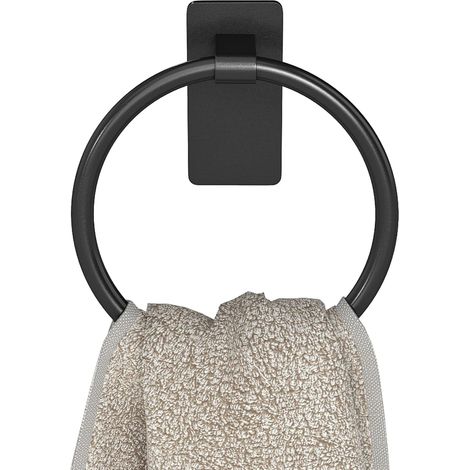 Porte-serviette adhésif pour salle de bain, anneau à serviette rond, noir Pour salle de bain, camping-car et cuisine, autocollant sans perçage, facile à installer (1/5)