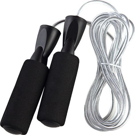 Adjustable length jump rope, foam handle to prevent slipping, steel wire, outdoor exercise speed, white