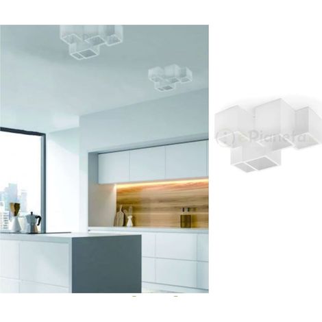 Plafoniera cubo 5 luci led attacco GU10 in gesso lampada da soffitto quadrata moderno bianco verniciabile (1/3)