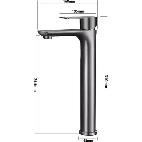 Stainless steel faucet for household hot and cold water, washbasin faucet, bathroom sink faucet - gunmetal gray tall model