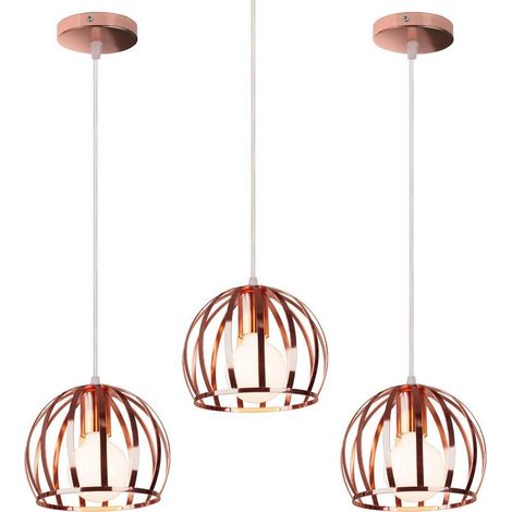 Lustre Suspension Industrielle Vintage Rétro E27 Luminaire Or Rose pour Couloir Escalier Chambre - 3PCS (1/5)