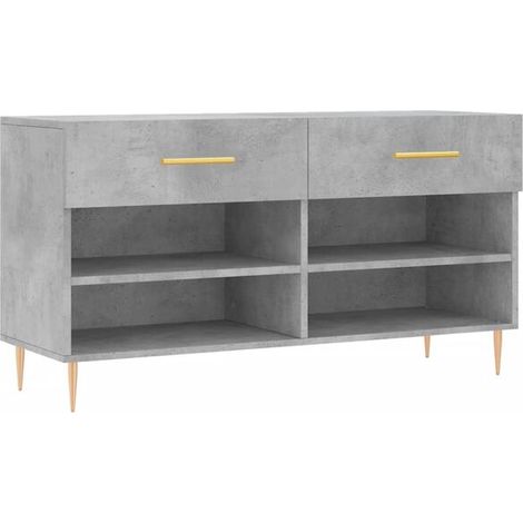 Tabouret à chaussures gris béton, 102 x 35 x 55 cm, bois composite (1/5)