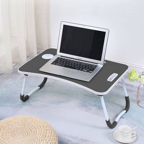 Laptop Table 60 x 40 x 28cm Lap Standing Desk for Bed and Sofa Breakfast Bed Tray Laptop Lap Desk Folding CoffeeTray Notebook Stand Reading Holder (Black Brushed) (1/5)