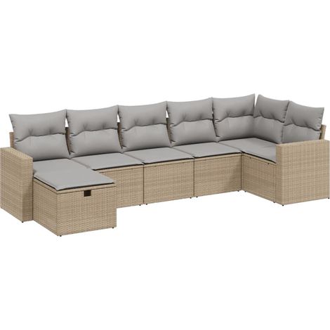 vidaXL Set Divano da Giardino 7 pz con Cuscini Beige Misto Polyrattan (1/4)