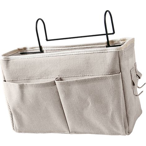 Pochette de rangement suspendue lin et coton pour chevet, organiseur de lit superposé, panier mural blanc (1/5)