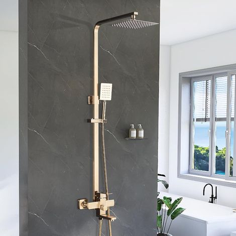 Colonne de Douche avec Mitigeur 3 Modes Ensemble de Douche Réglable en Hauteur Système Murale Douche Encastrable Brossée Doré (1/5)