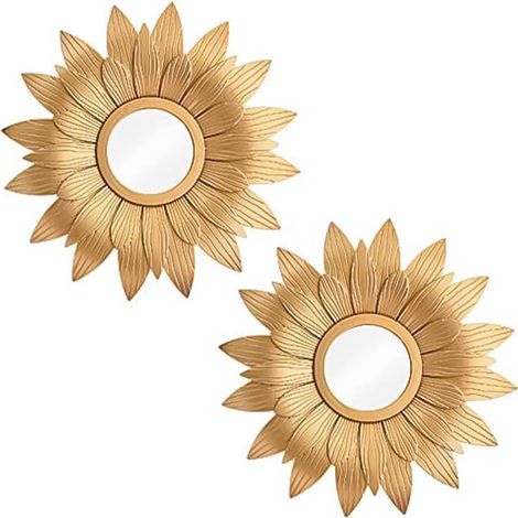 2 pièces Petit décor Rond Moderne miroirs muraux à Fleurs dorées Accessoires de Maison pour Chambre à Coucher, Salon et Salle à Manger (1/5)