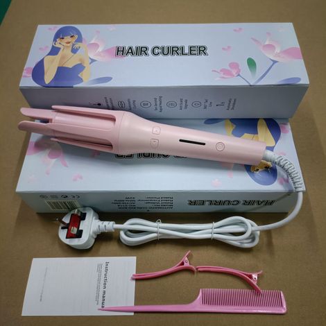 Arricciacapelli automatico per capelli fino a 32 mm, ricci grandi, 3 temperature regolabili, riscaldamento rapido, arricciacapelli rotante a 361° per capelli lunghi (rosa)