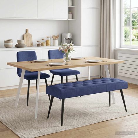 Banc en velours capitonné à boutons bleu police, coussin épais, 110 x 40 x 46 cm - PANGIVO (1/5)