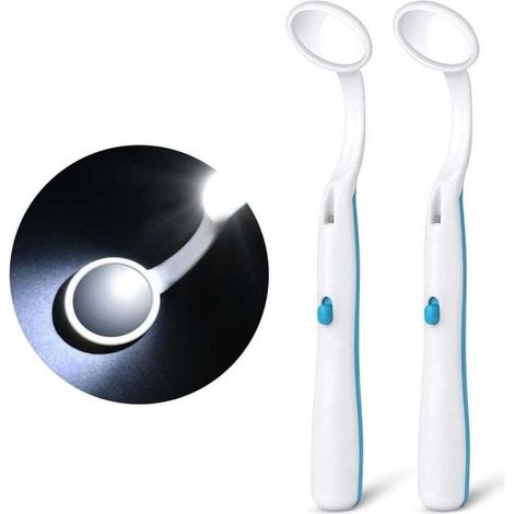 Miroir d'Inspection Dentaire avec LED Lumière, 2 Pièces Miroir Dentaire avec La Lumière, Miroir Anti Brouillard Courbe Angle, Miroir Buccal pour Soins Dentaires, Bleu (1/4)