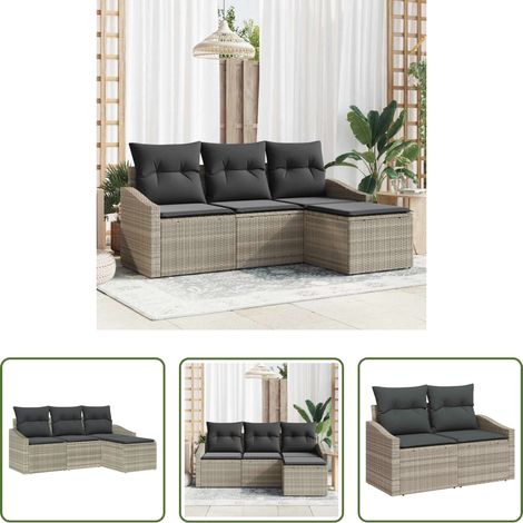 Terrassensofa - Sofa Set mit Kissen 4 pcs Hellgrau Poly Rattan (1/5)
