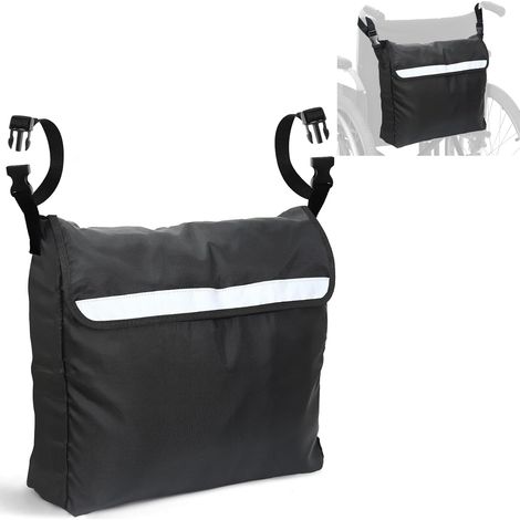 Sac de rangement pour fauteuil roulant en tissu Oxford imperméable avec bandes réfléchissantes - Grand format - Noir (1/5)