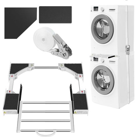 Kit de Superposition Lave Linge Seche Linge Support Machine à Laver Réglable 46-72cm Kit de Superposition Universel avec Tablette Coulissante et Corde de Sécurité de 6 m (1/5)