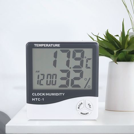Thermomètre Hygromètre Digital LCD - Station Météo Intérieure avec Alarme, Calendrier et Fonction Mémoire - Mesure Précise Température & Humidité - Support Bureau ou Fixation Murale - 100mm, ABS, AAA (1/5)