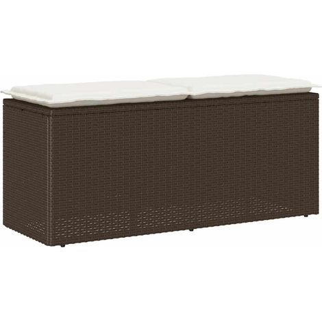 Gartenbank mit Kissen Braun 110x40x44 cm Poly Rattan