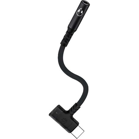 Câble adaptateur audio femelle 2-en-1 Type-C vers 3,5 mm, conception robuste, adapté à la transmission de signaux home cinéma, fonction de réduction du bruit, noir. (1/5)