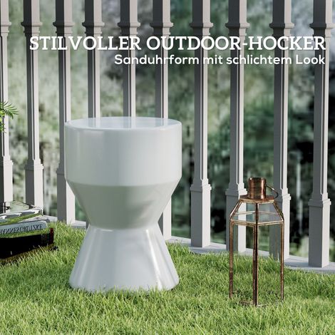 Tabouret d'extérieur en grès céramique, charge max 120 kg, Ø 33 x 45,5 cm, résistant aux UV et à la pluie, forme sablier, gris clair (1/4)