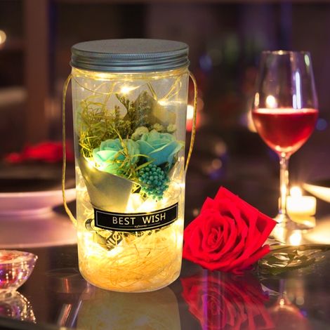 Savon artisanal, bouquet de roses, guirlande lumineuse LED en bouteille avec cordelette pour suspendre, cadeau idéal pour la Saint-Valentin, un mariage, un anniversaire ou toute autre occasion. (1/5)